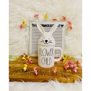 Authentic Rae Dunn Easter Spring FLOWER CHILD Ceramic Coffee Mug W/ Bunny Topper